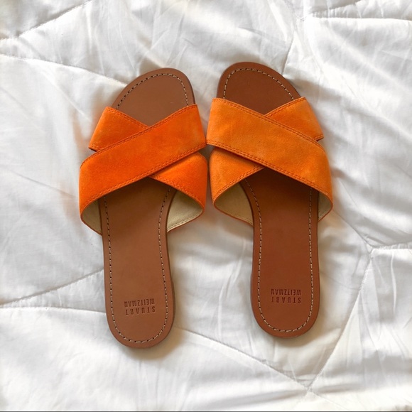 Stuart Weitzman Shoes - Stuart Weitzman Orange Suede Slides